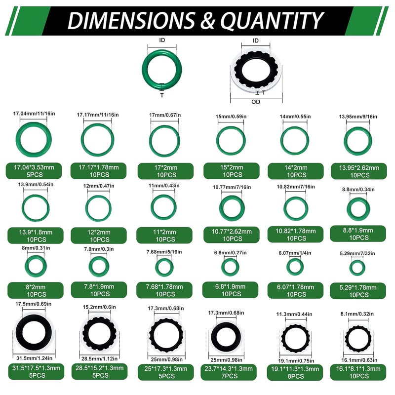 Japtend 40pcs A/C Compressor Seal Washers and 175pcs A/C O Rings Assortment Kit, 24 Sizes Air Conditioning Compressor Port Gasket for Automotive Replacement. - Image 2